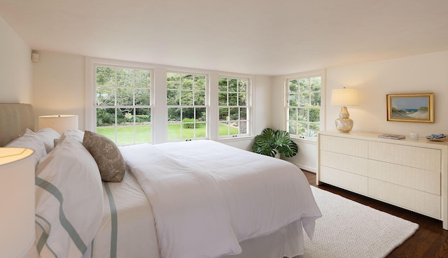 bedroom with dark hardwood / wood-style flooring