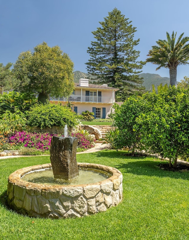 view of yard featuring a mountain view