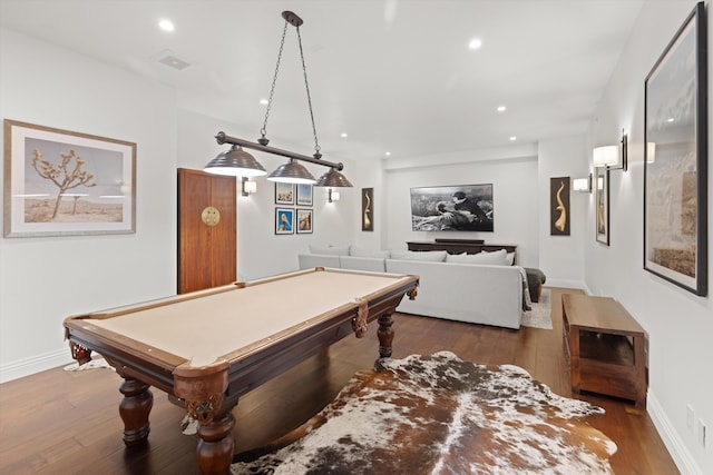 rec room featuring dark hardwood / wood-style flooring and pool table