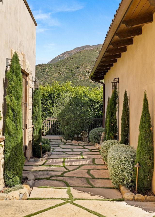 view of yard featuring a mountain view