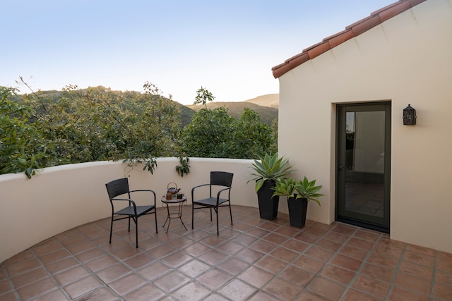 view of patio with a mountain view