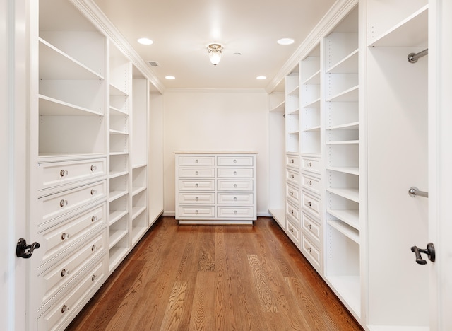 spacious closet with hardwood / wood-style flooring