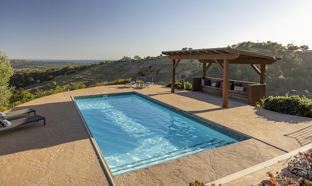 view of swimming pool with a pergola and a patio