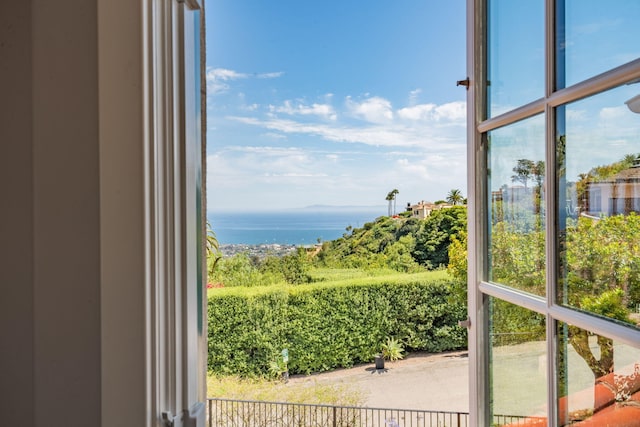 entryway featuring a water view