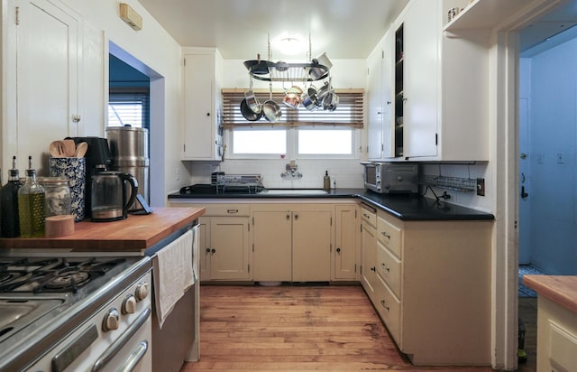 kitchen featuring light wood-style floors, a wealth of natural light, and decorative backsplash