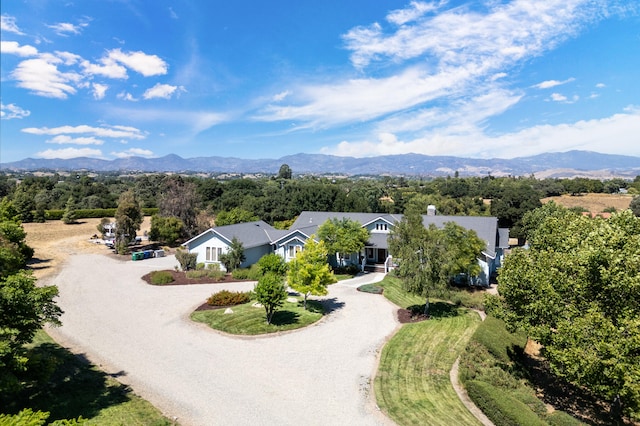 birds eye view of property featuring a mountain view