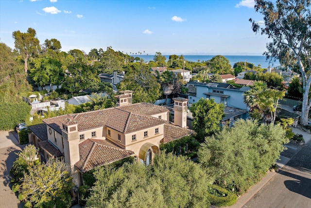 aerial view with a water view