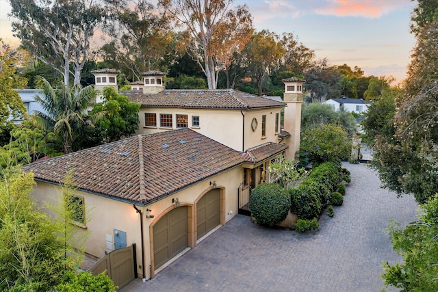 exterior space with a garage