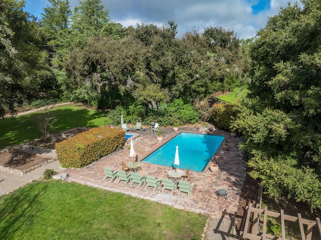 1259 Alamo Pintado Rd, Solvang, CA 93463 - view of pool featuring a lawn and a patio