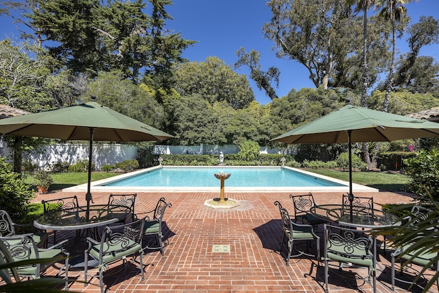 2925 Sycamore Canyon Rd, Montecito, CA 93108 - view of swimming pool featuring outdoor dining area, a fenced in pool, fence, and a patio area