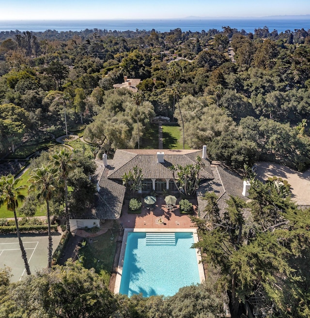 2925 Sycamore Canyon Rd, Montecito, CA 93108 - bird's eye view featuring a water view and a forest view