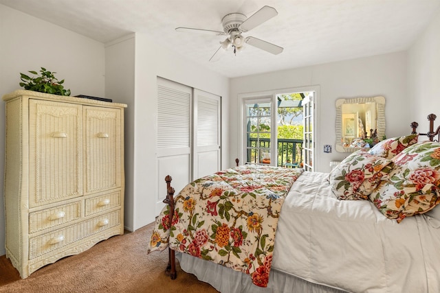 3050 Serena Rd, Santa Barbara, CA 93105 - bedroom with carpet floors, a ceiling fan, access to exterior, and a closet