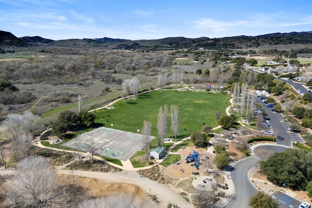 aerial view featuring a rural view and a mountain view