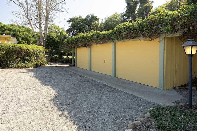 exterior space with a garage