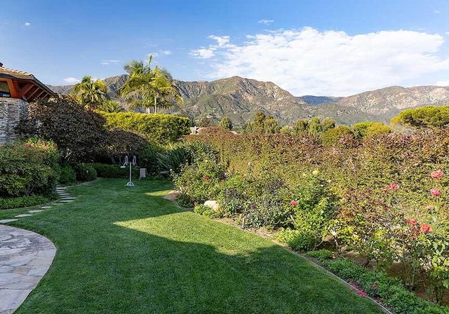 view of yard with a mountain view