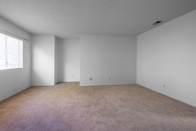 unfurnished room with light colored carpet and a textured ceiling