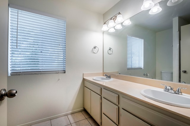 bathroom featuring vanity, toilet, and tile patterned floors