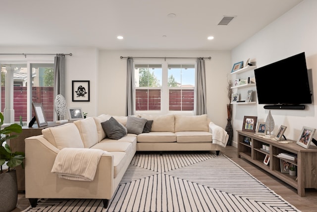 living room with hardwood / wood-style floors