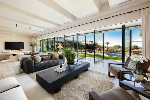 living room with a healthy amount of sunlight and light hardwood / wood-style flooring