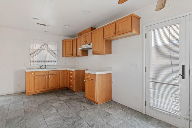 kitchen featuring sink, a wealth of natural light, and ceiling fan