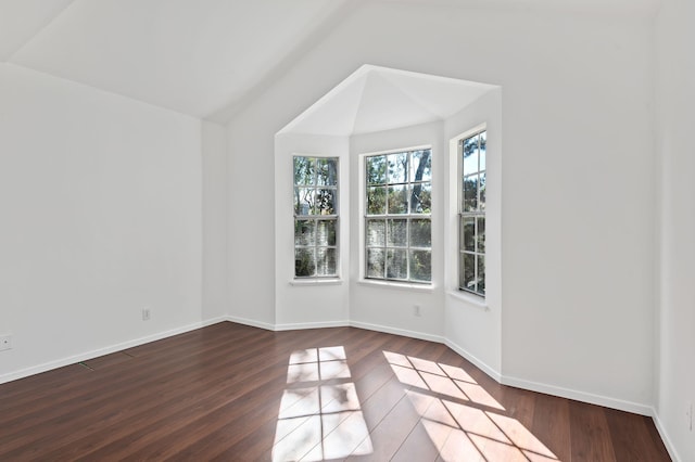 empty room featuring hardwood / wood-style flooring and lofted ceiling