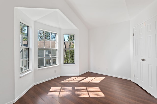 unfurnished room with dark hardwood / wood-style flooring