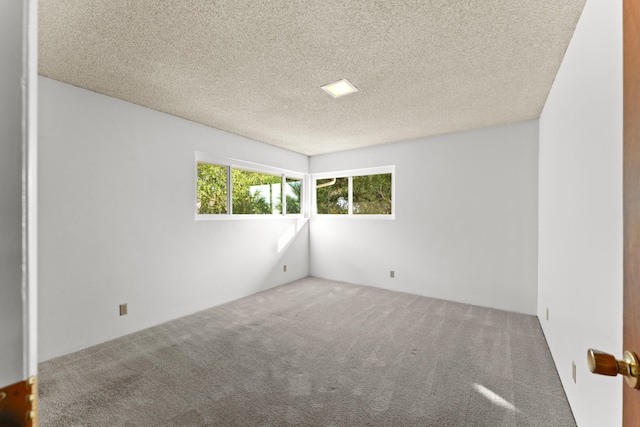 empty room with a textured ceiling and carpet floors