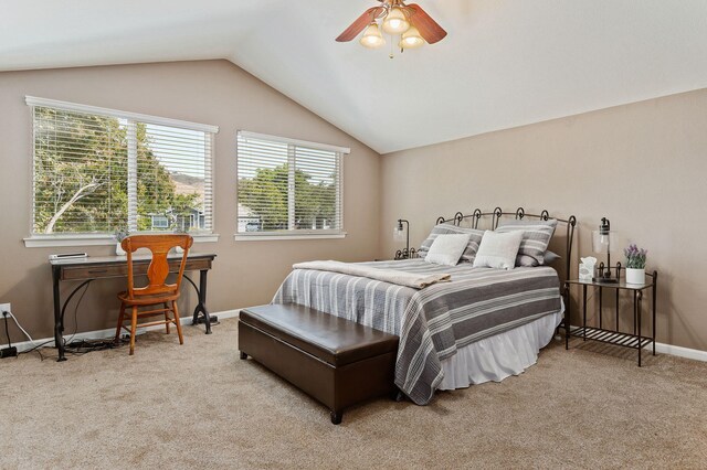 320 Savanna Dr, Los Alamos, CA 93440 - carpeted bedroom featuring lofted ceiling, baseboards, and a ceiling fan
