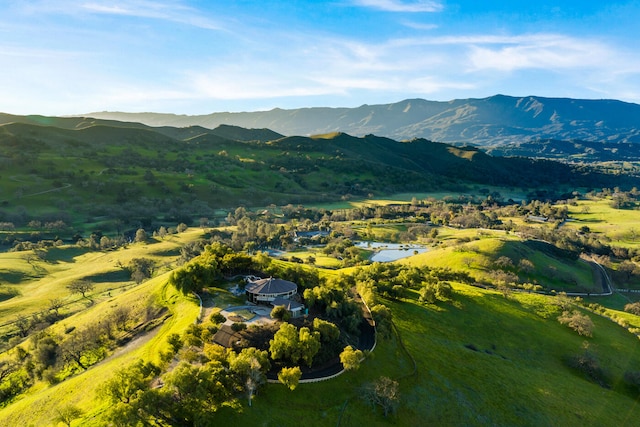 birds eye view of property featuring a mountain view