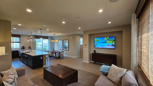 view of tiled living room