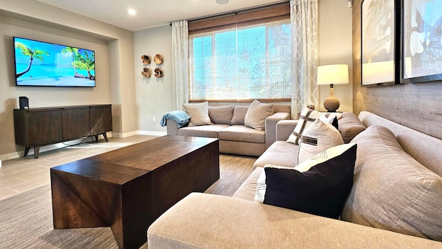 living room featuring light wood-type flooring