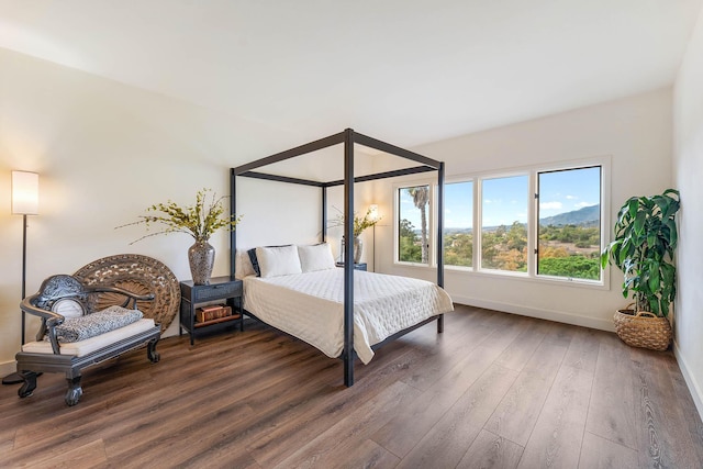 bedroom with dark hardwood / wood-style floors