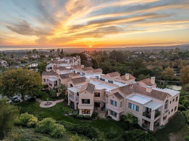 view of aerial view at dusk