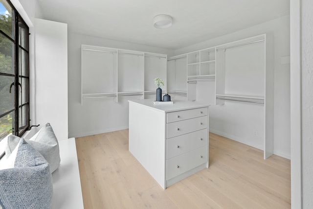 spacious closet featuring light wood-type flooring