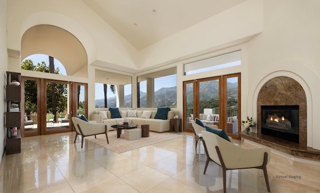 lobby with a mountain view