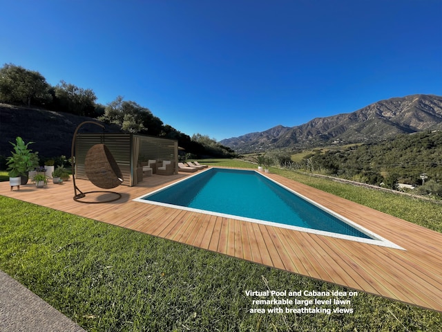 view of pool with a mountain view