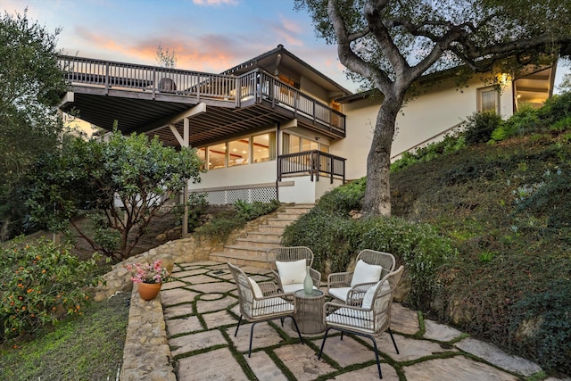 patio terrace at dusk with stairs