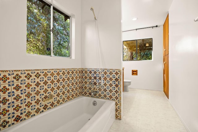 bathroom with a tub and toilet