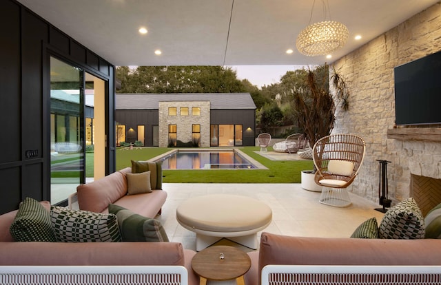 view of pool featuring an outdoor hangout area and a patio