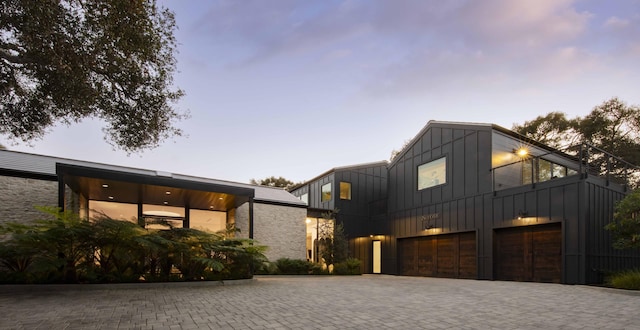 contemporary home featuring a garage