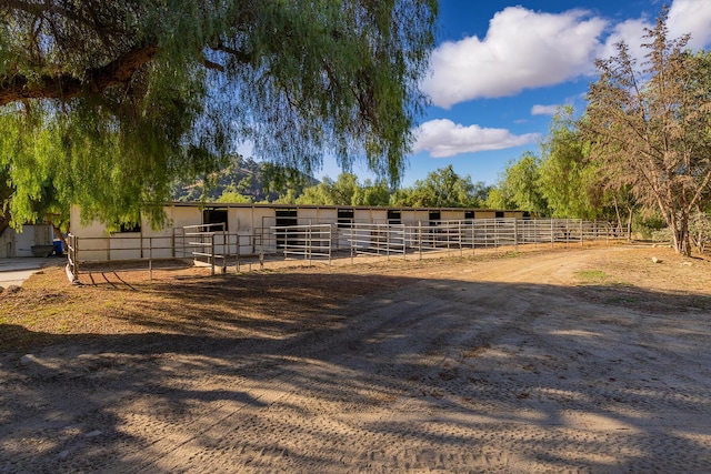 exterior space with an outbuilding