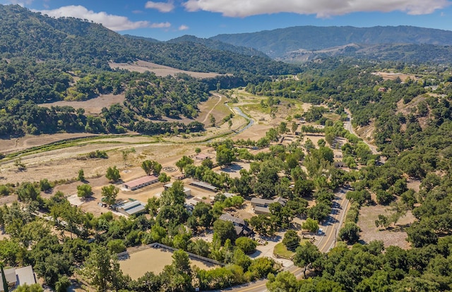 birds eye view of property featuring a mountain view