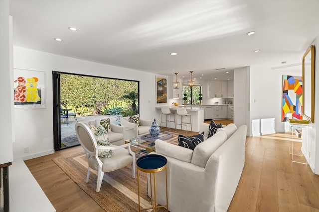 living room with light hardwood / wood-style floors