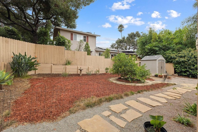 view of yard featuring a storage unit