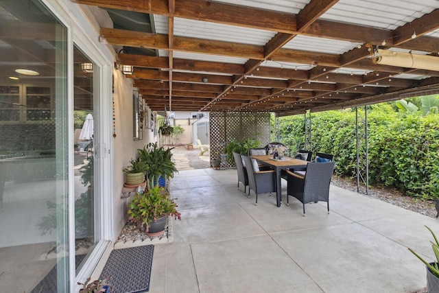 view of patio / terrace with a storage shed