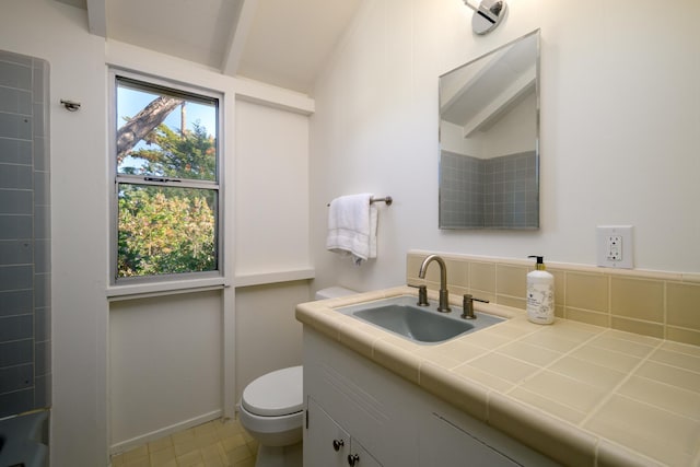 bathroom featuring vanity, toilet, and a shower