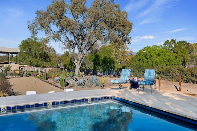 view of swimming pool with a patio