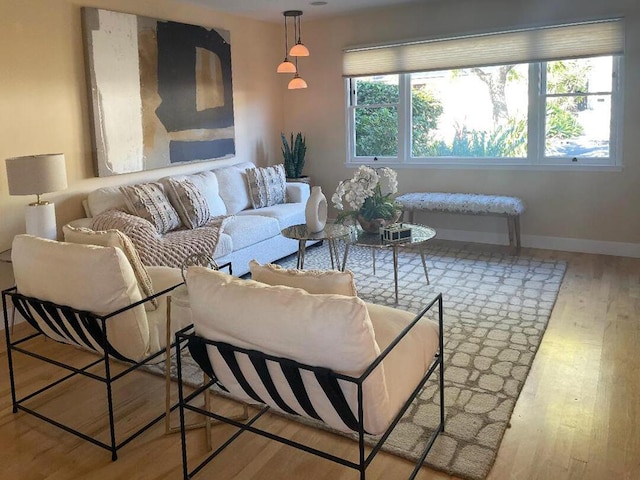 living room featuring light wood-type flooring