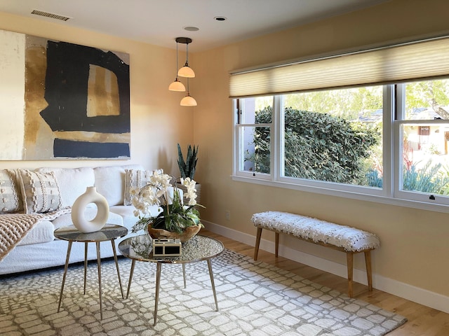 sitting room featuring hardwood / wood-style floors and a wealth of natural light