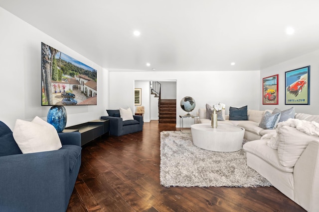 living room featuring dark hardwood / wood-style floors